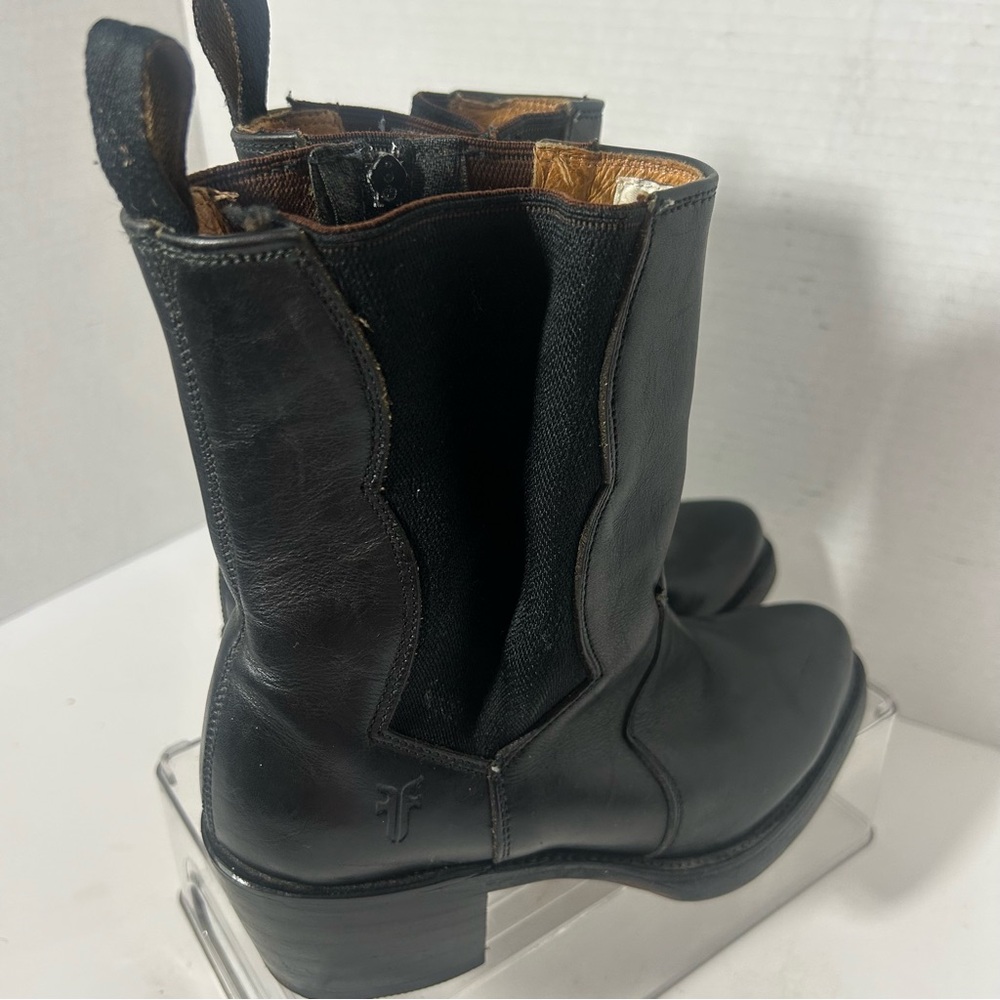 FRYE Women’s Black Leather Heeled Ankle Boots Goth Witchy Western Moto 5.5 - Picture 2 of 10